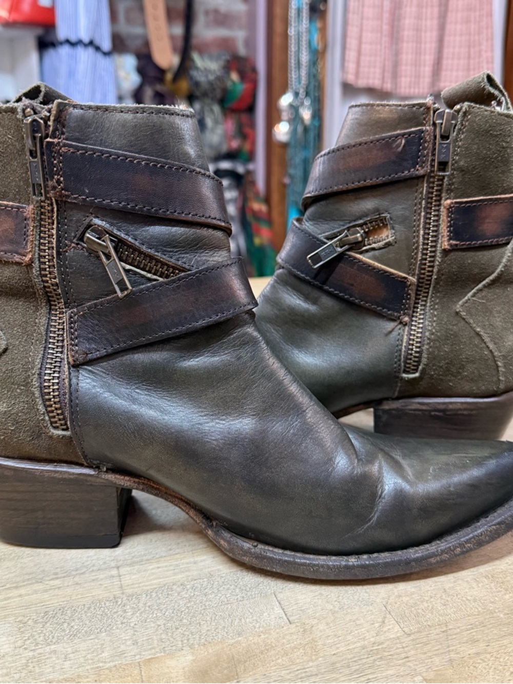 FREEBIRD Whip Boots Olive Green Leather and Suede Sz 8 - Picture 7 of 9